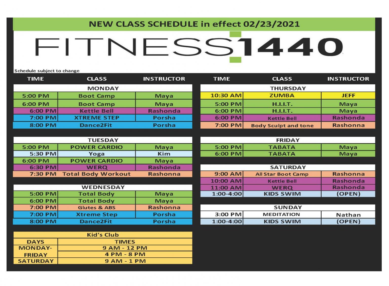 Fitness 1440 Nashville class schedule