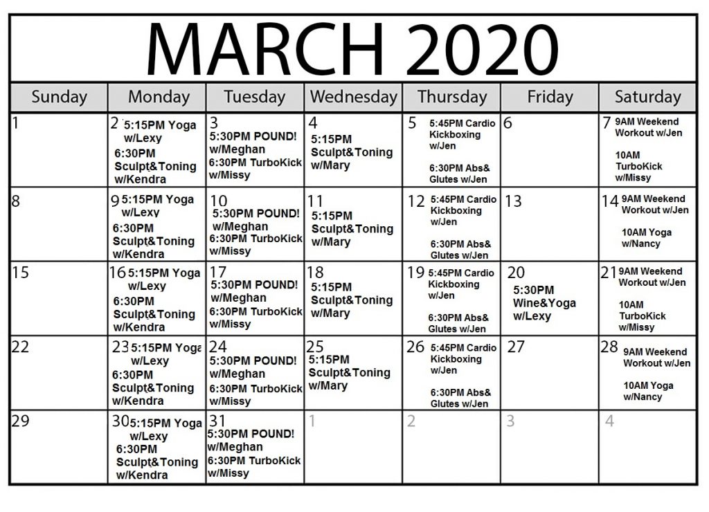 March Group Fitness Schedule Fitness 1440 York, PA